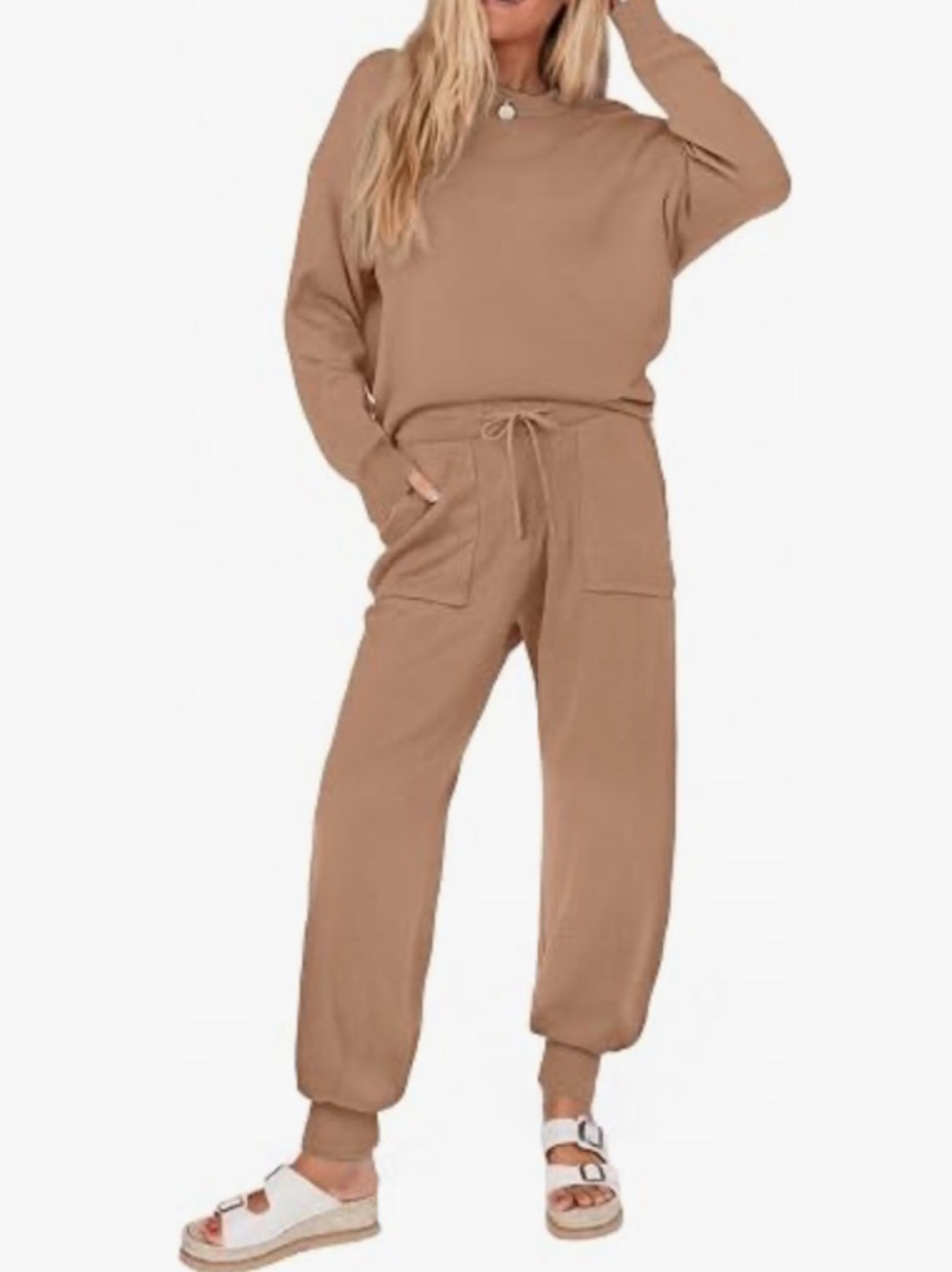 NWT Women's Knit Loungewear Matching Set-beige color. EKR